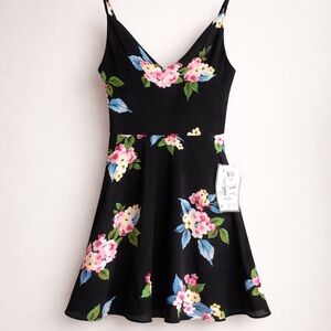 NWT B Darlin Size 0 Black + Blue Pink Green Floral Spaghetti Strap Formal Dress
